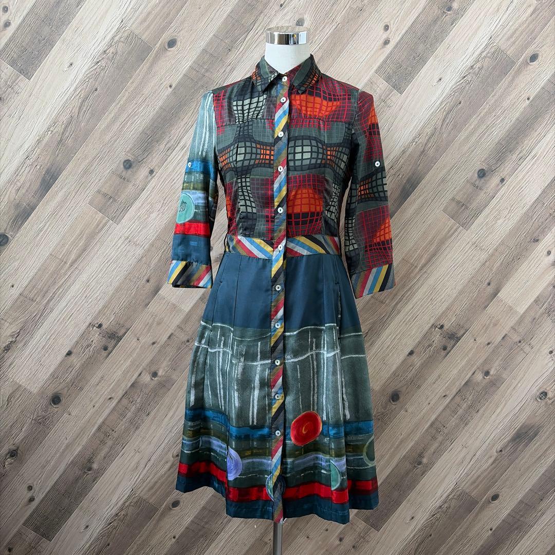 Desigual デシグアル 総柄パターン 襟付き シャツ 長袖 ワンピース