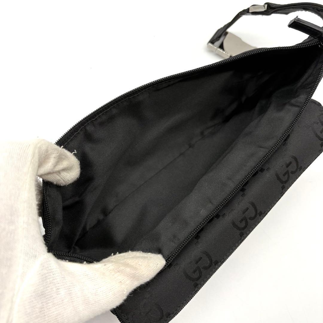 【使用感少】GUCCI グッチ ナイロン GG ウエストバッグ ブラック