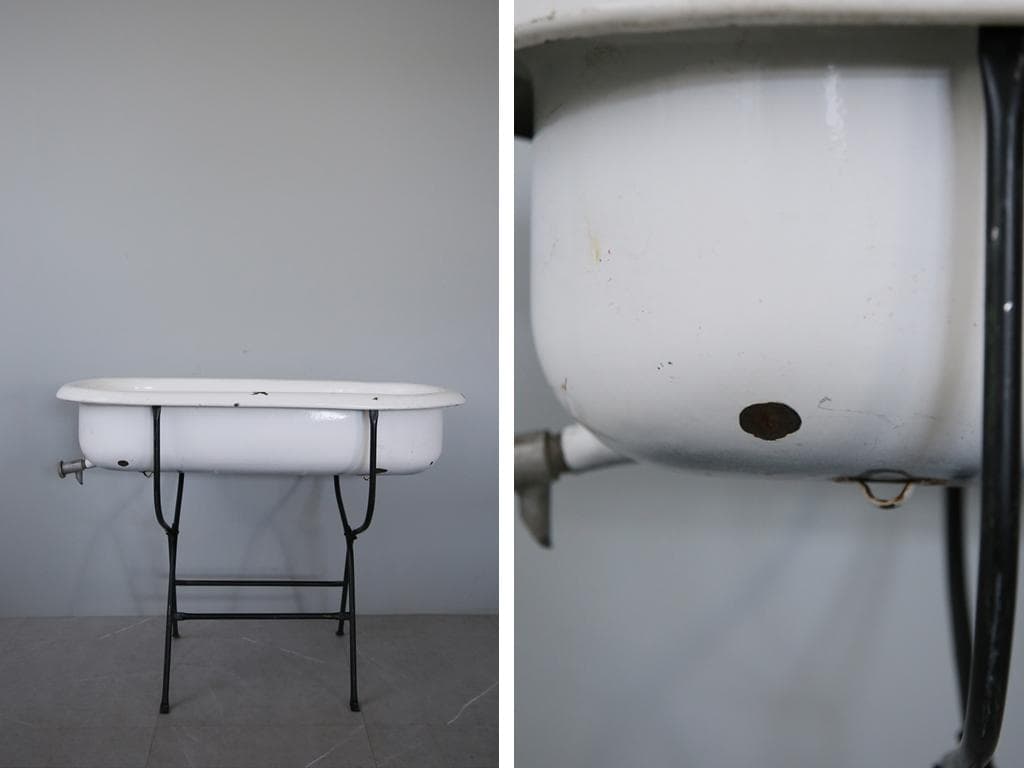 アンティーク琺瑯製ベビーバス/ホーロー/風呂/プランター花器(73-186-11