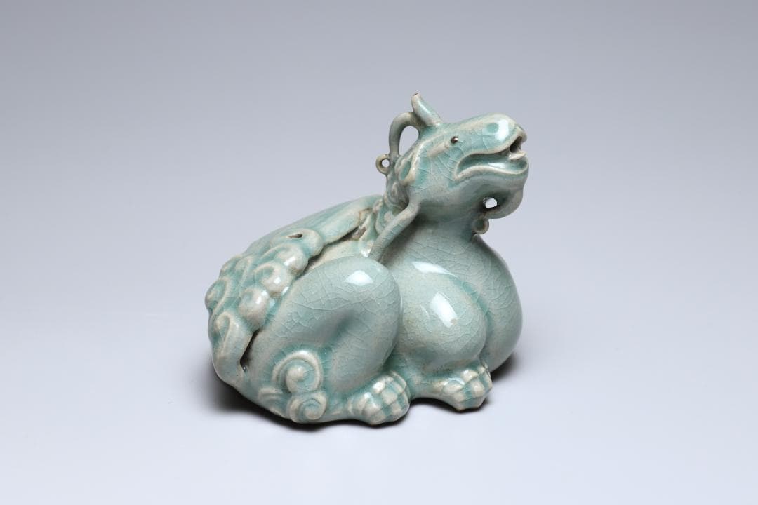 李朝　青磁龍型水滴　青磁　書道具　朝鮮古美術／骨董品【正一古美術】