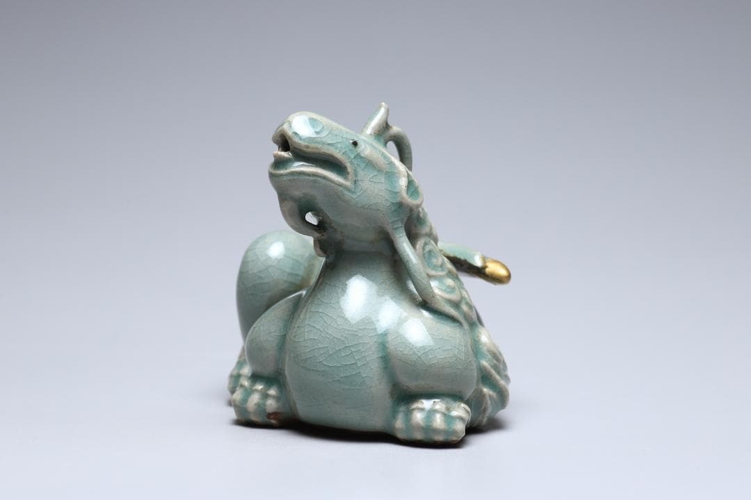 李朝　青磁龍型水滴　青磁　書道具　朝鮮古美術／骨董品【正一古美術】