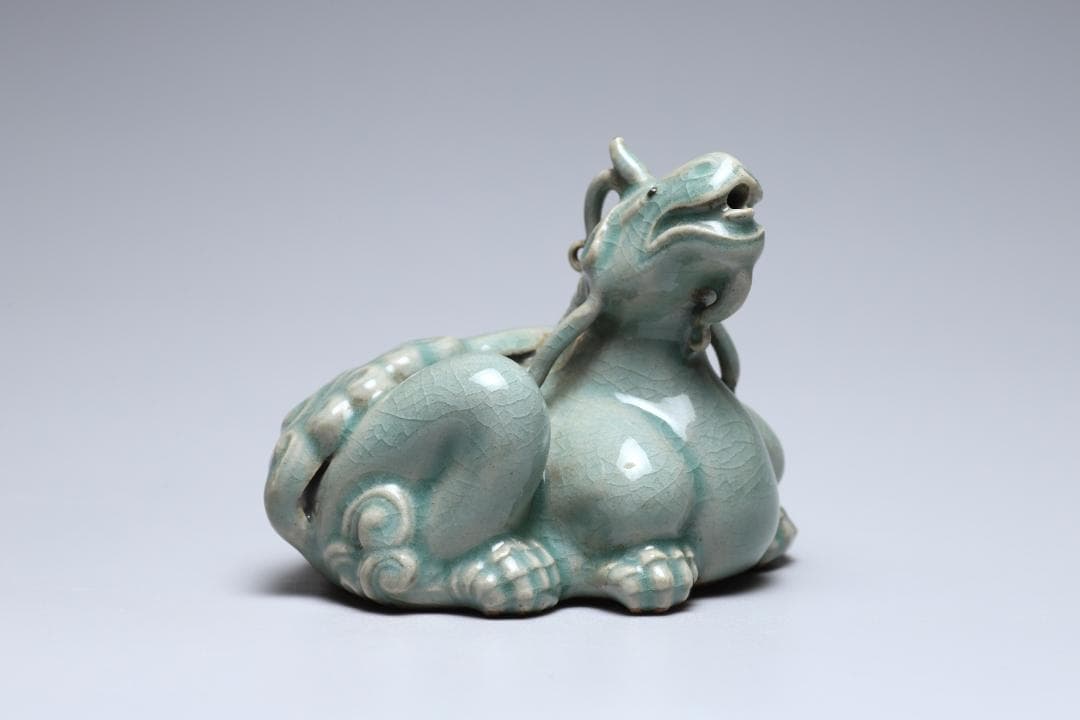 李朝　青磁龍型水滴　青磁　書道具　朝鮮古美術／骨董品【正一古美術】