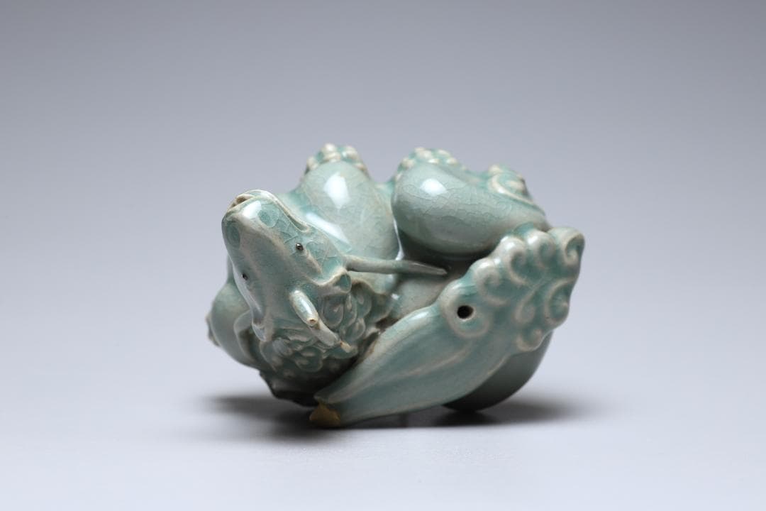 李朝　青磁龍型水滴　青磁　書道具　朝鮮古美術／骨董品【正一古美術】