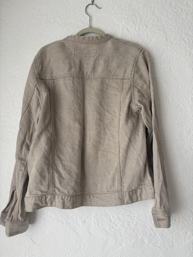 ハンズオブクリエイション 麻リネンデニム ノーカラージャケット Gジャン 麻色