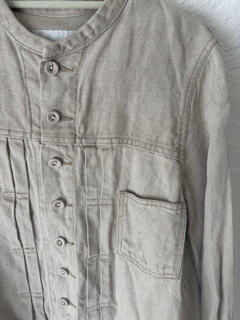 ハンズオブクリエイション 麻リネンデニム ノーカラージャケット Gジャン 麻色