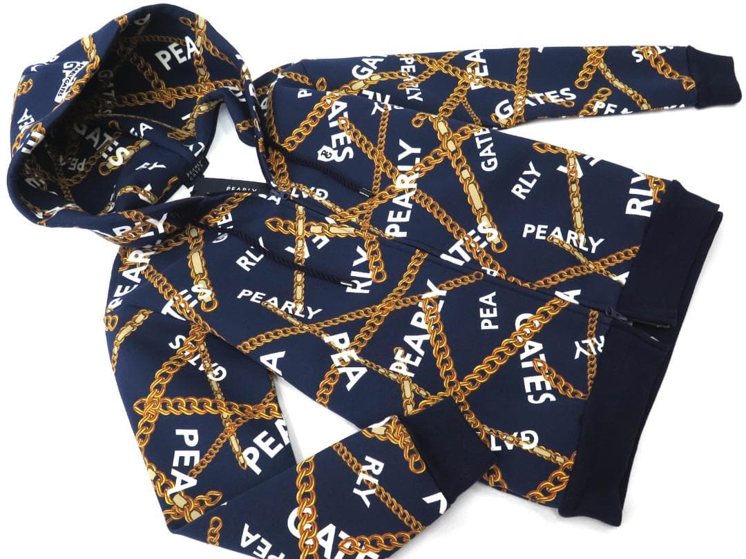 新品●パーリーゲイツ●チェーンロゴ柄 ツイルダンボール フルジップフーディ　M