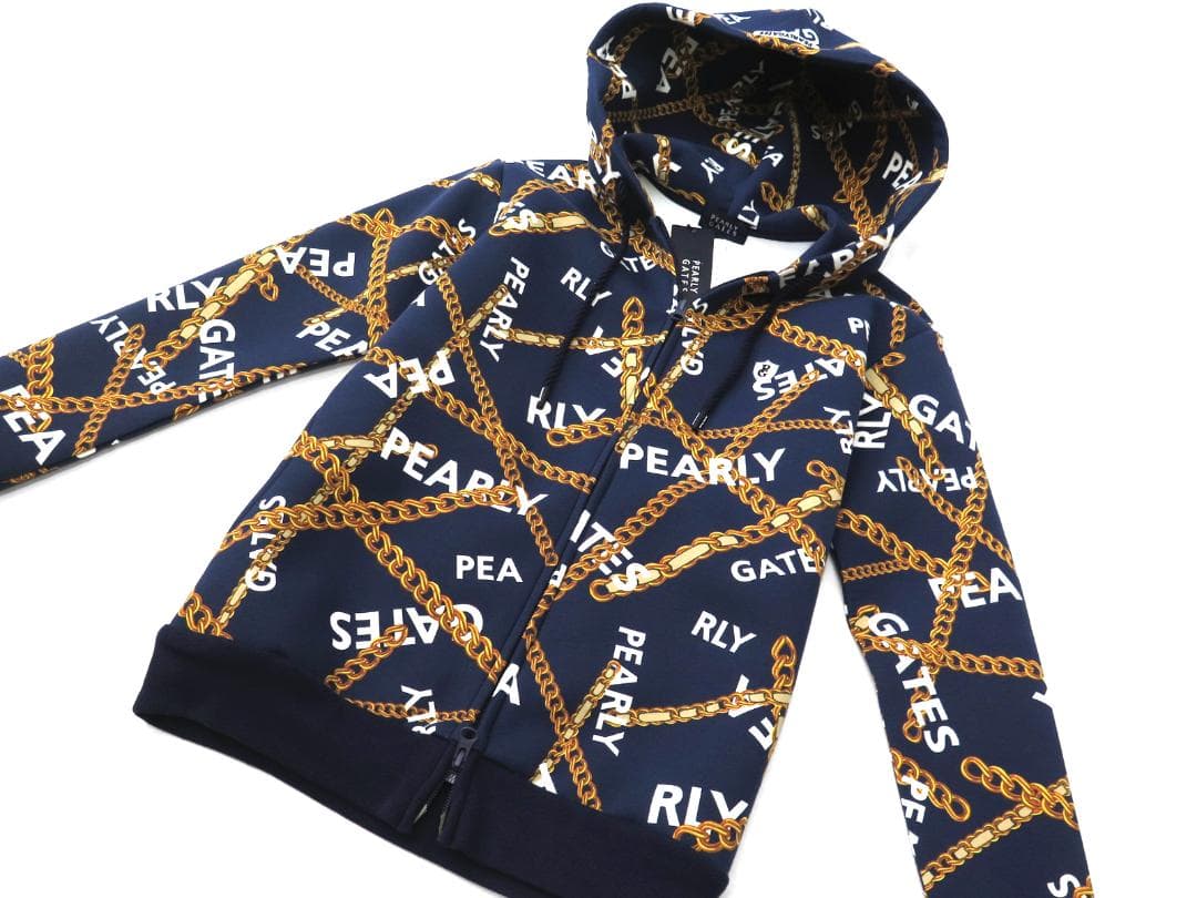 新品●パーリーゲイツ●チェーンロゴ柄 ツイルダンボール フルジップフーディ　M