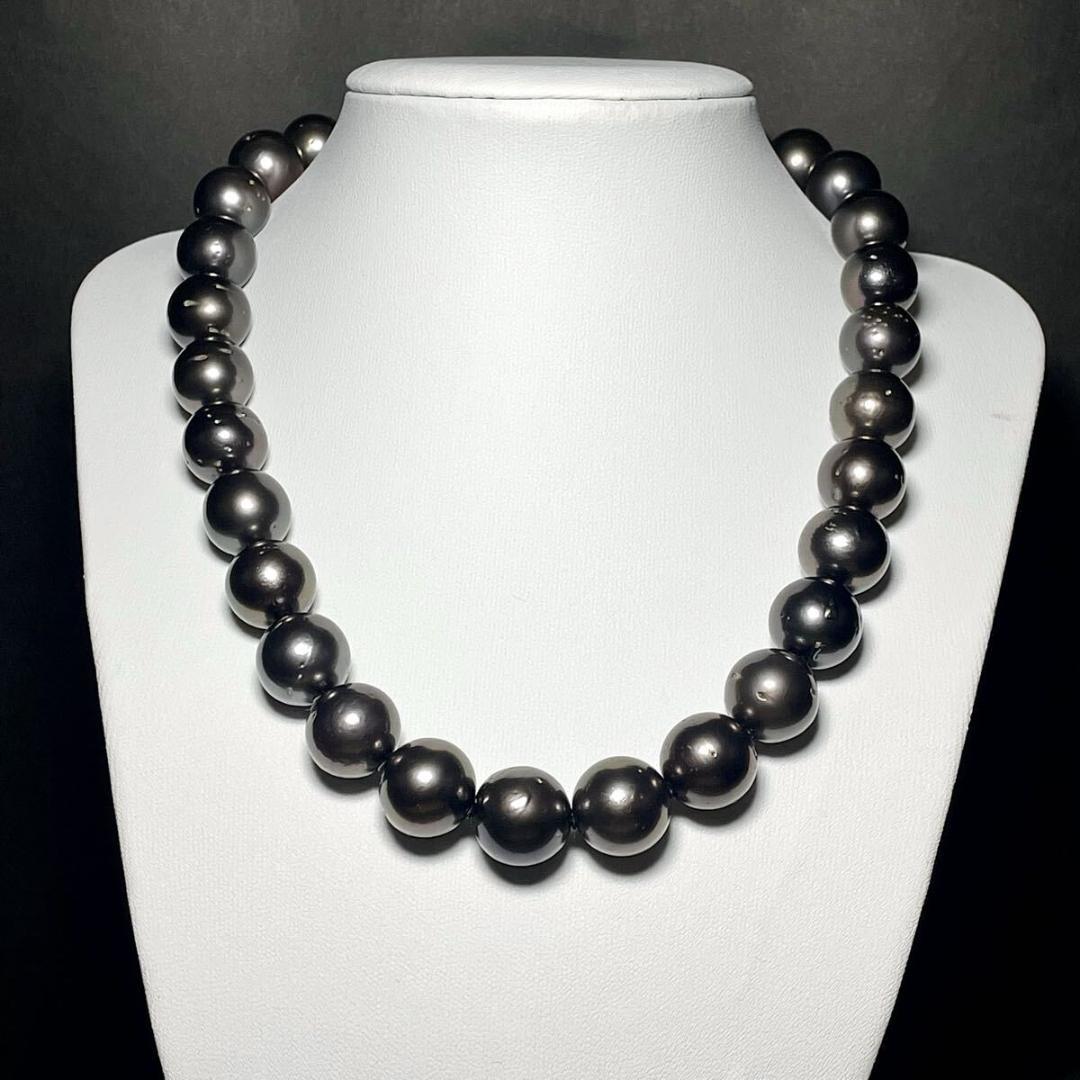 【大珠◎/糸替え/クリーニング】黒蝶真珠 パール ネックレス 13-14.8mm