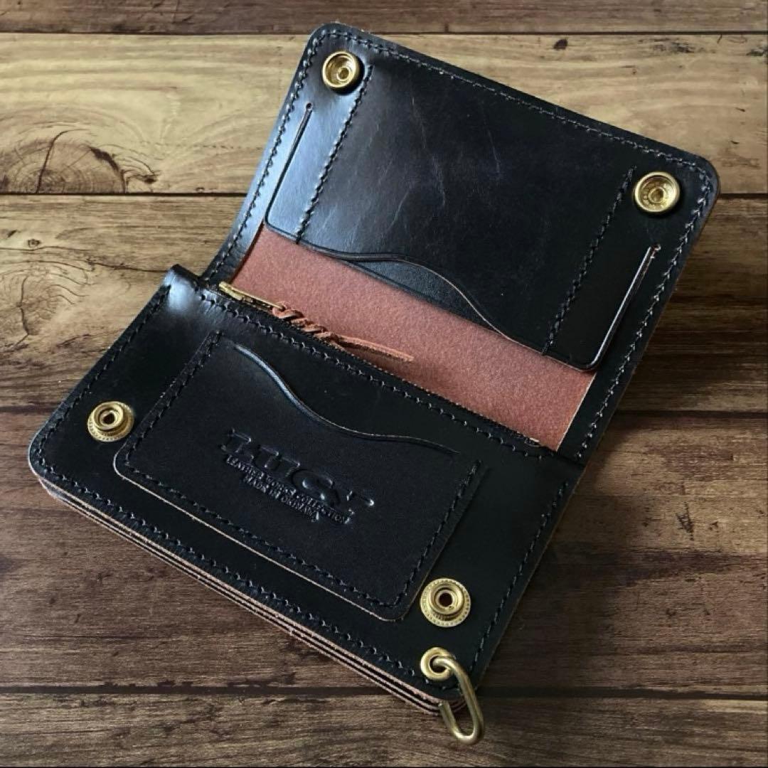 【お札を折らずに収納】ミドルトラッカーウォレット3層 茶芯ブラック【受注生産】