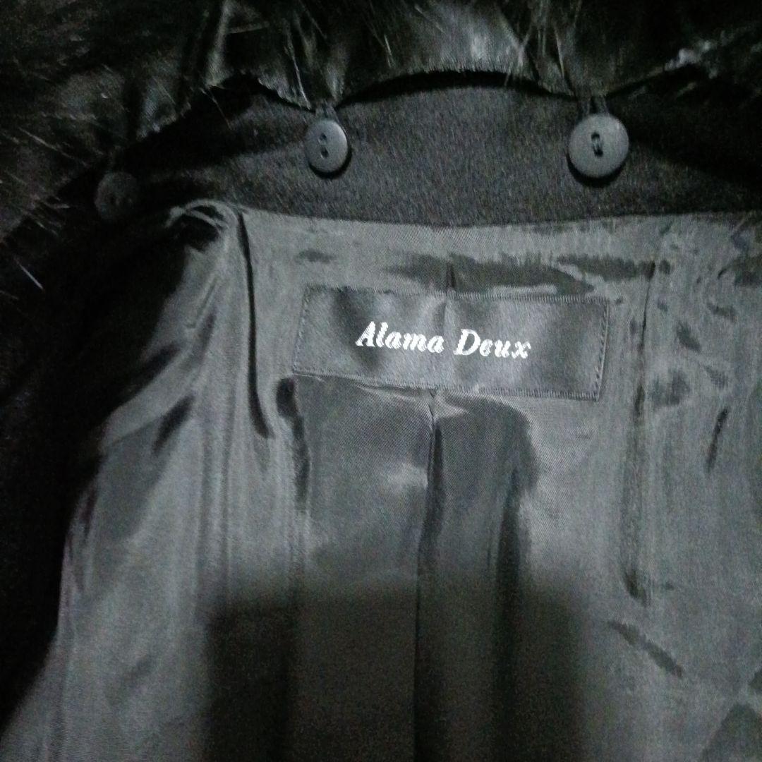 【新品タグ付 】Alama Deux カシミヤ100% ファー付コート M 黒