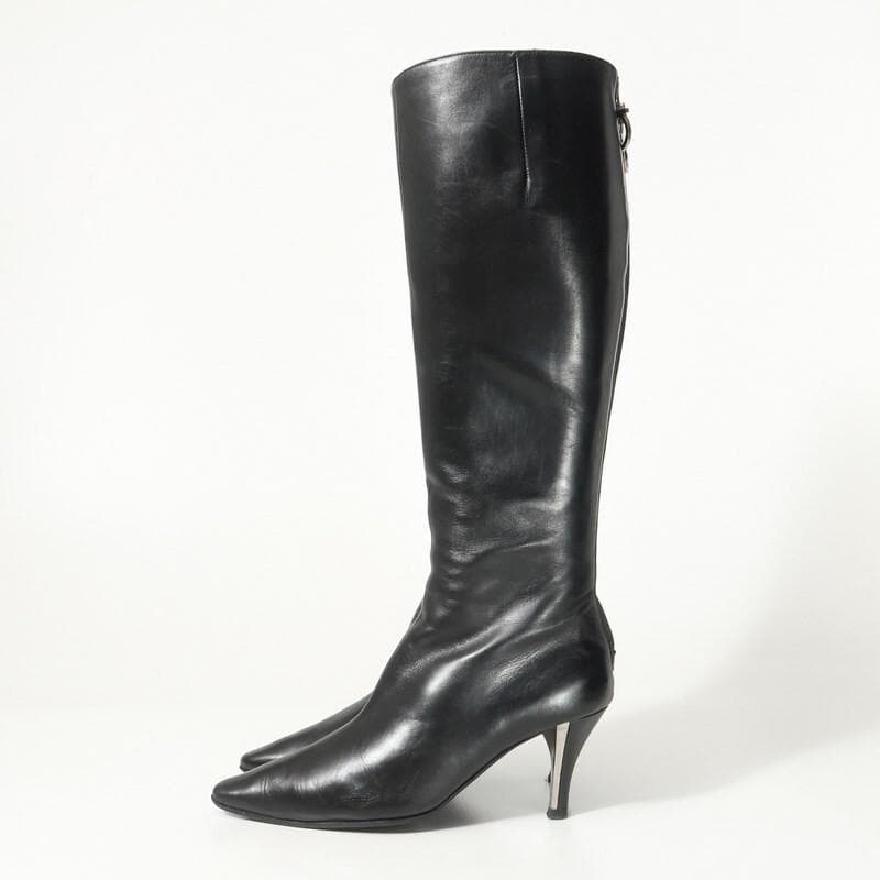 美品 サルヴァトーレ フェラガモ ロングブーツ ガンチーニ 黒 4C 本革