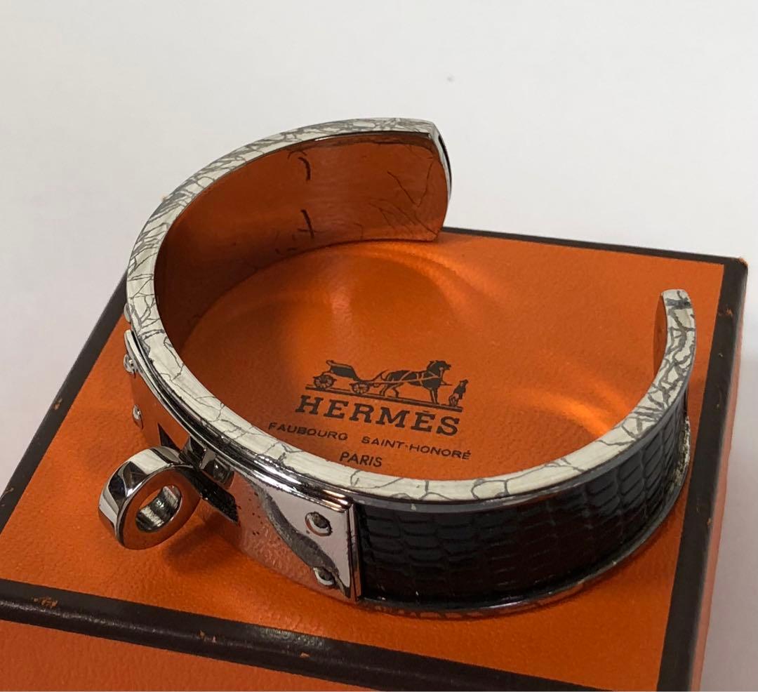 HERMES エルメス ケリー バングル シルバー ブラック レザー
