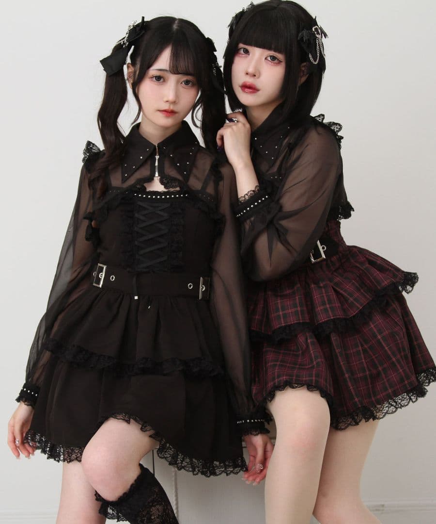 ［DearMyLove］スタッズジップシアーボレロレースフリルキャミワンピース