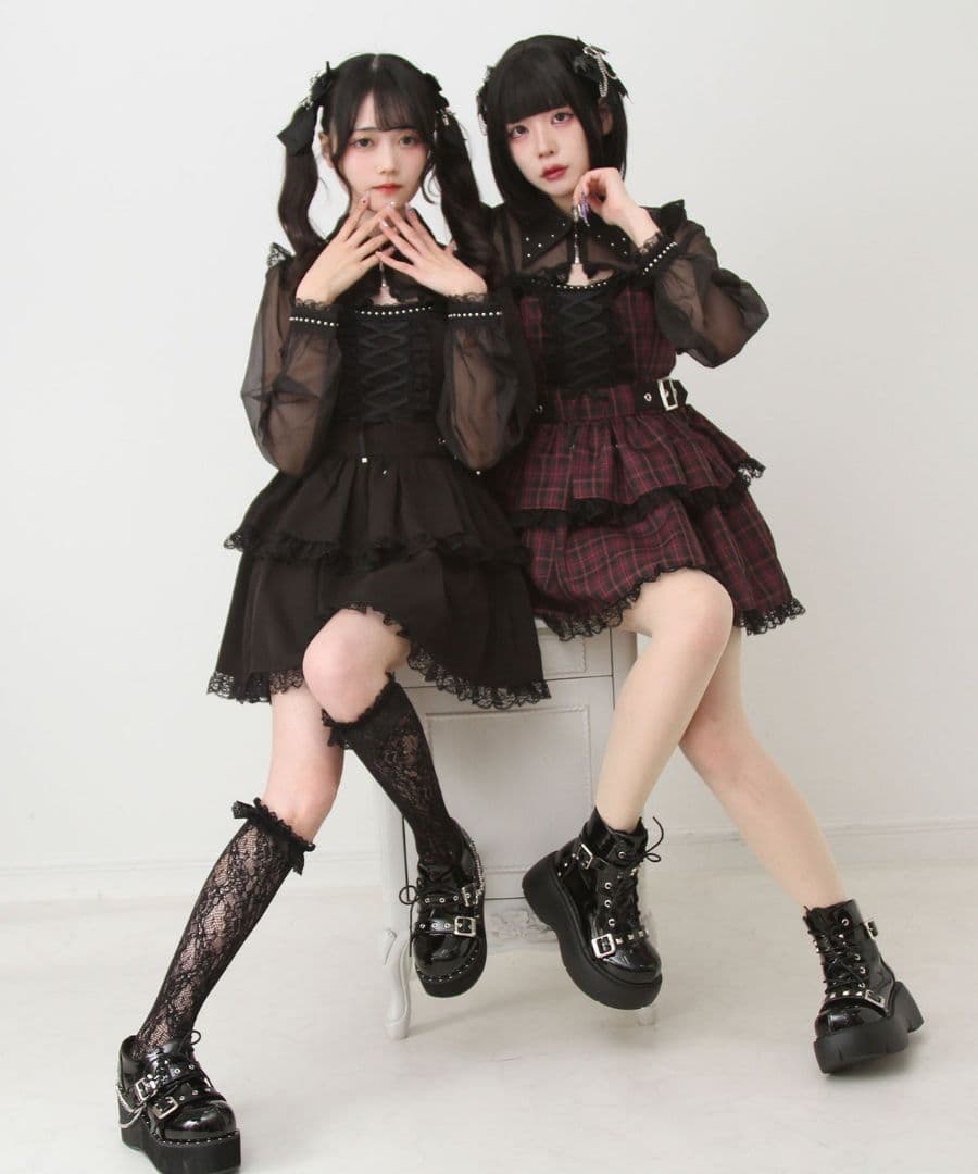 ［DearMyLove］スタッズジップシアーボレロレースフリルキャミワンピース