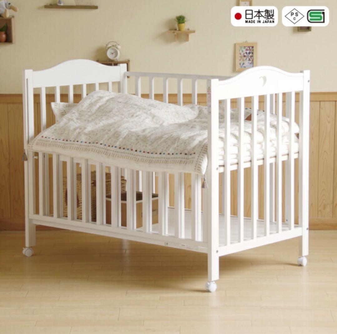【美品】日本製ベビーベッド　プロヴァンス　キャスター付き　ハイタイプ　石崎家具