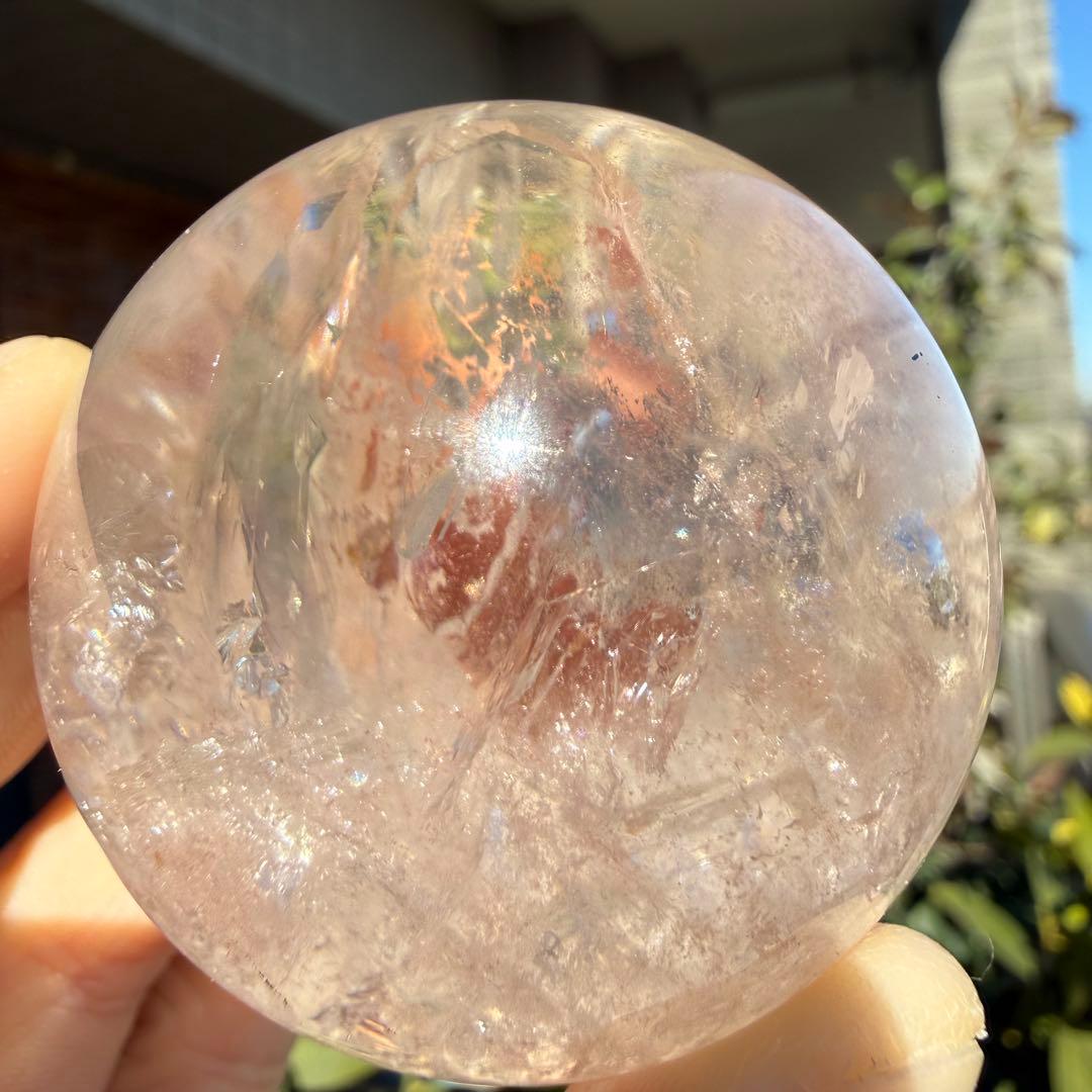 ピンクアゼツライト　スフィア　虹入り　台座付き　ピンククォーツ　49.6mm