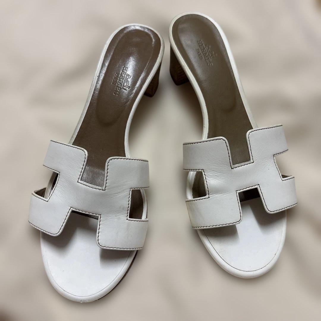 HERMÈS オラン　ホワイトレザーサンダル 39