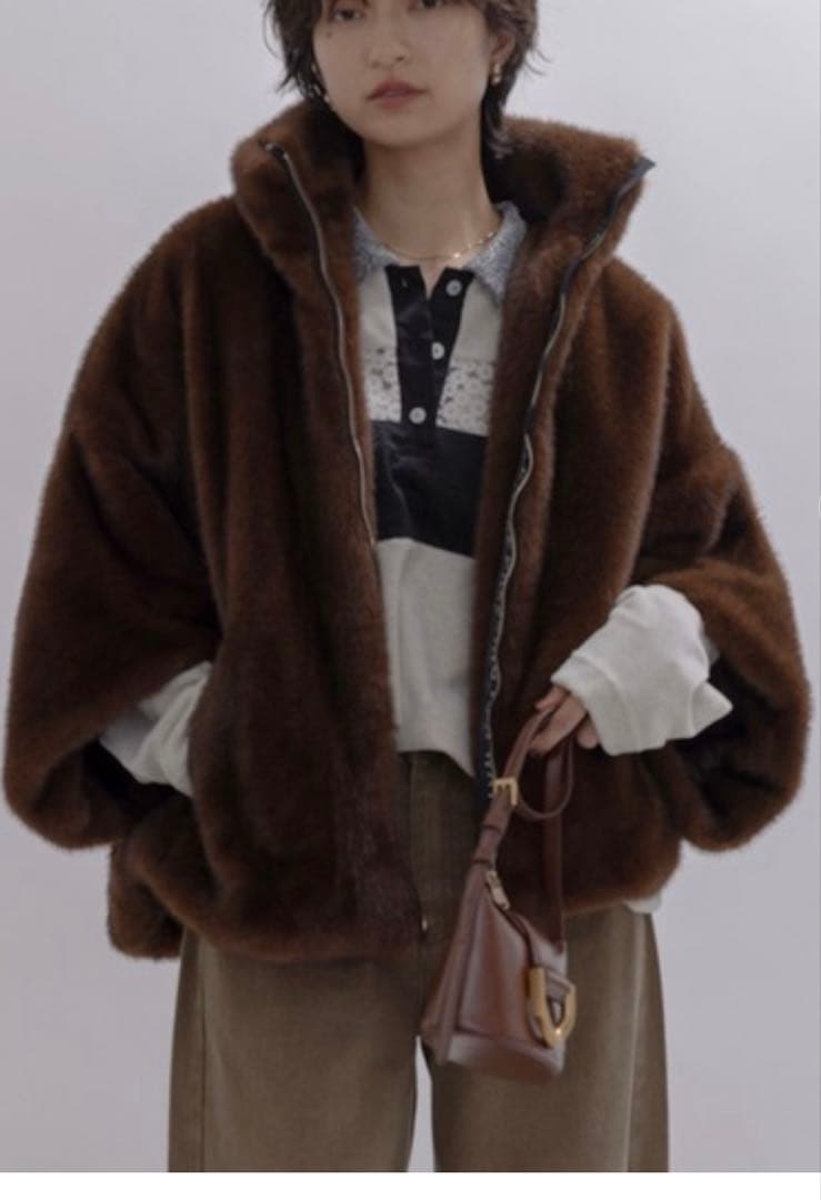 EimeeLawミンクファー スタンドネックショートコート