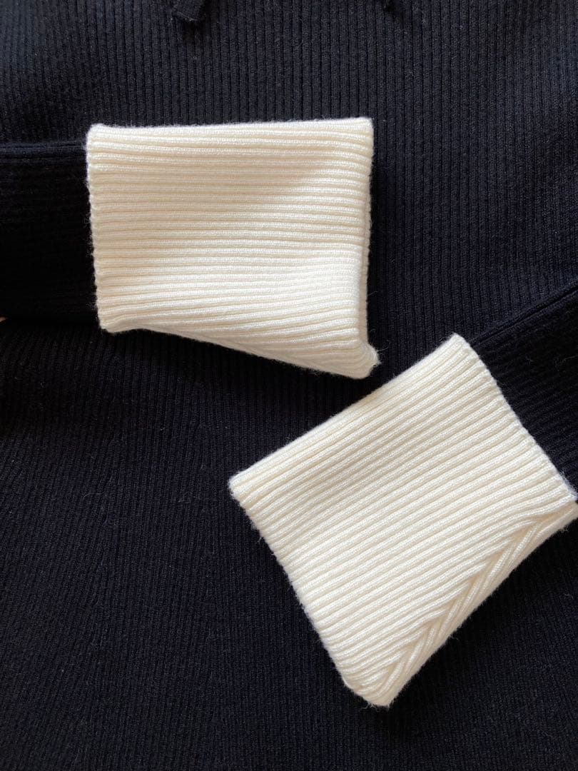 Darich リボンファーフレアニットミニワンピース　ブラック　FL