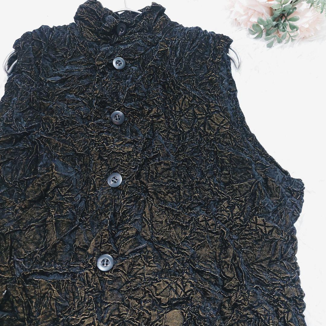 イッセイミヤケ ペルマネンテ シワ加工 バイカラー ハイネック ベスト 前開き