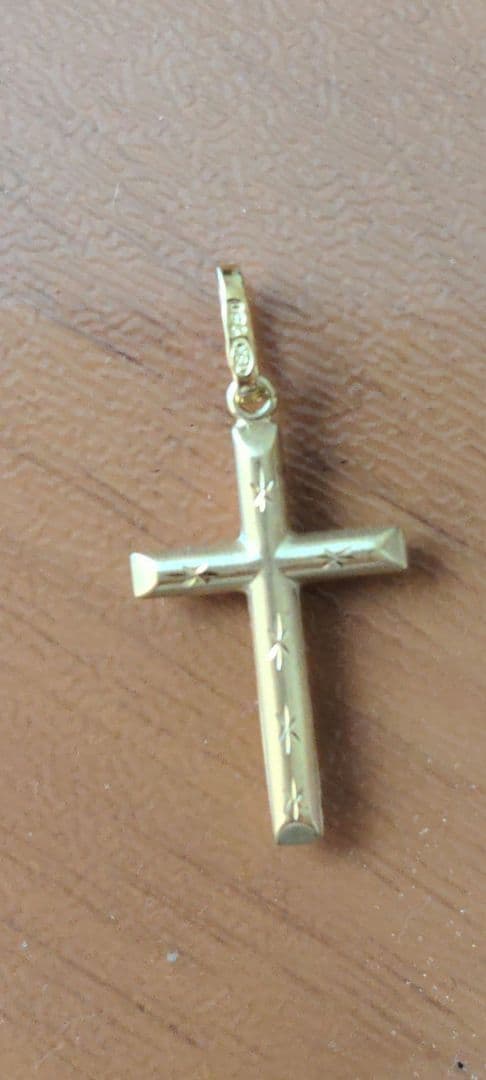 新品☆K18十字架ペンダント約4cm刻印TSK750
