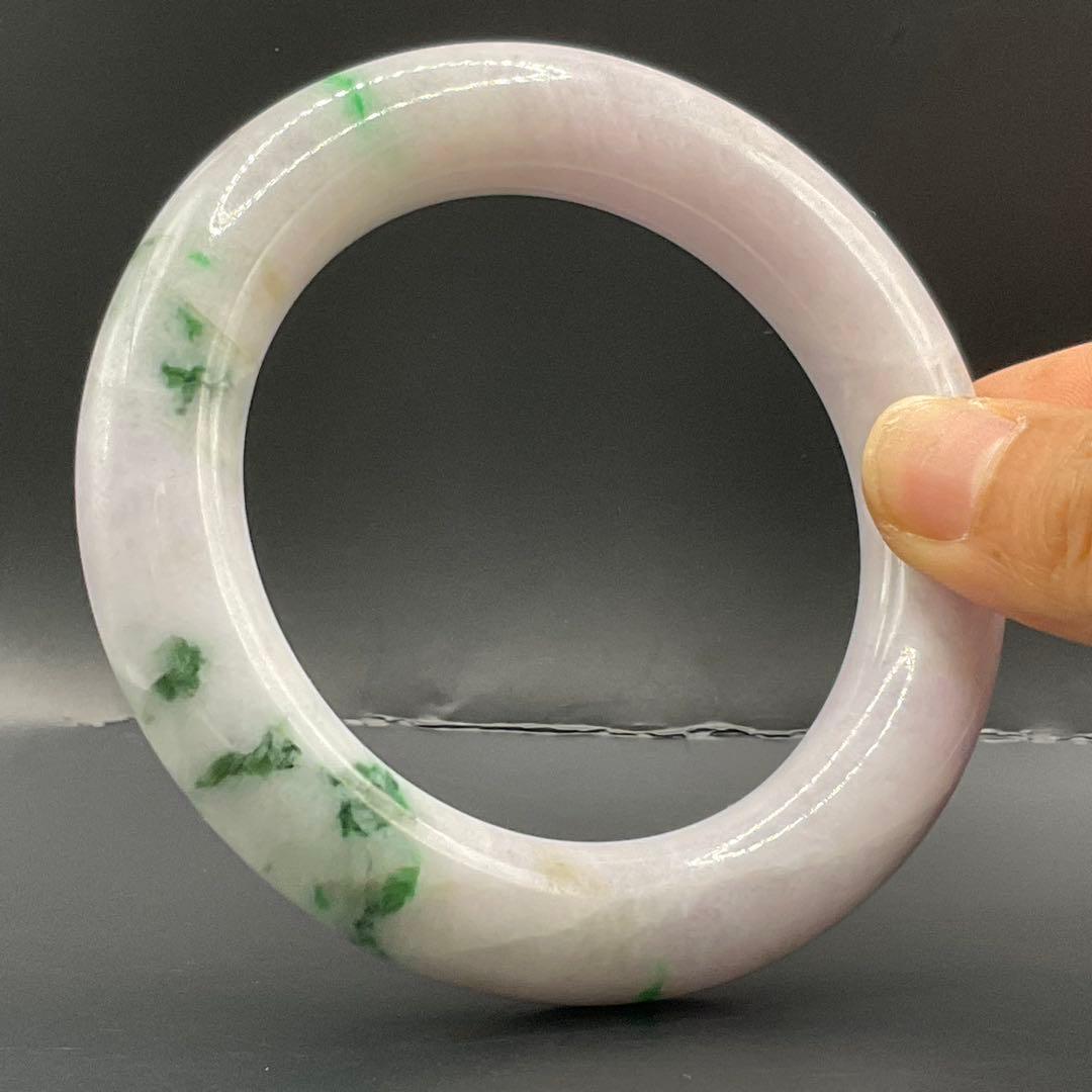 ミャンマー産 天然翡翠バングル 57.2mm 幅13.3mm 紫×緑 ピンクぽい