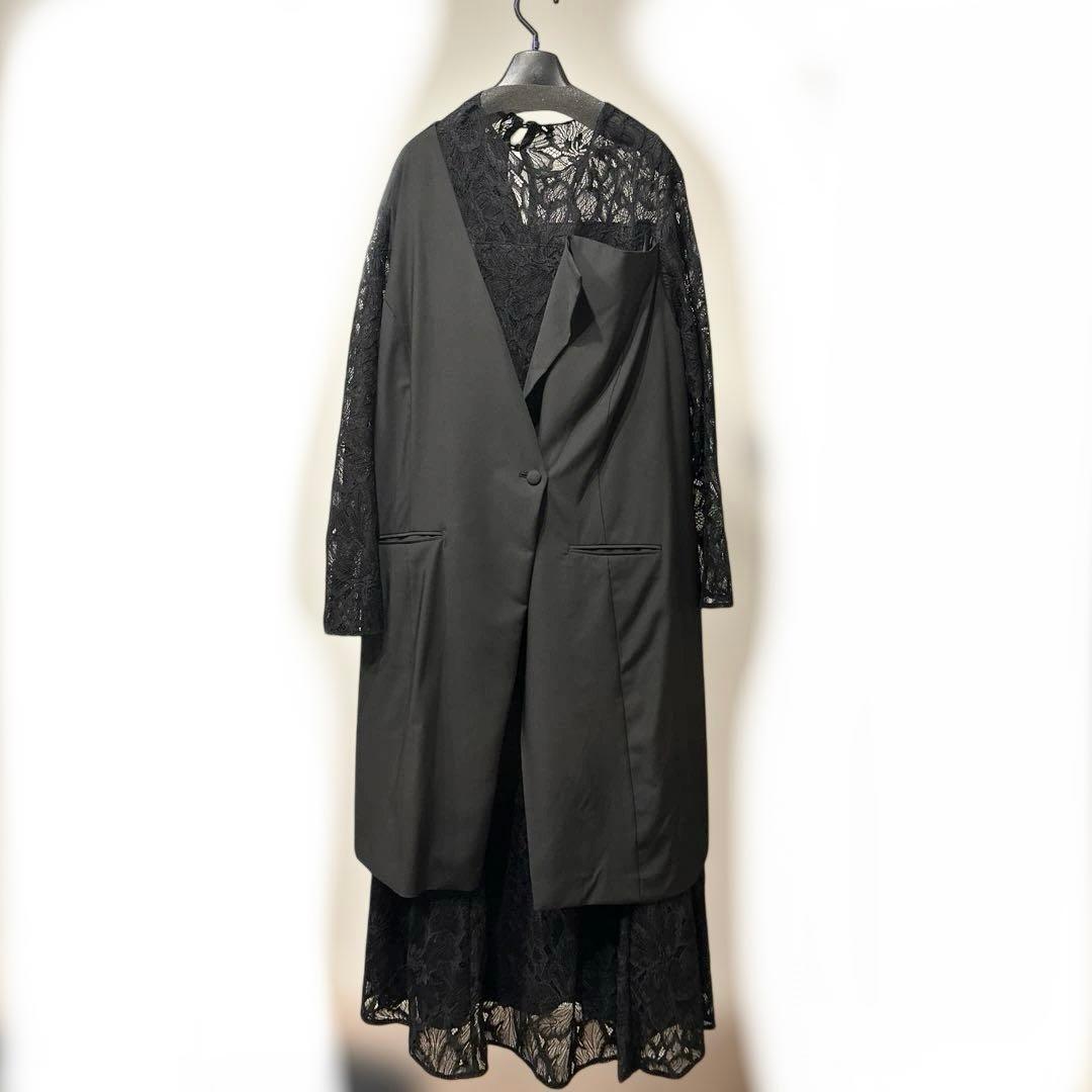 ジャケットドッキングデザインスタンドカラーレースワンピースドレスCallarus