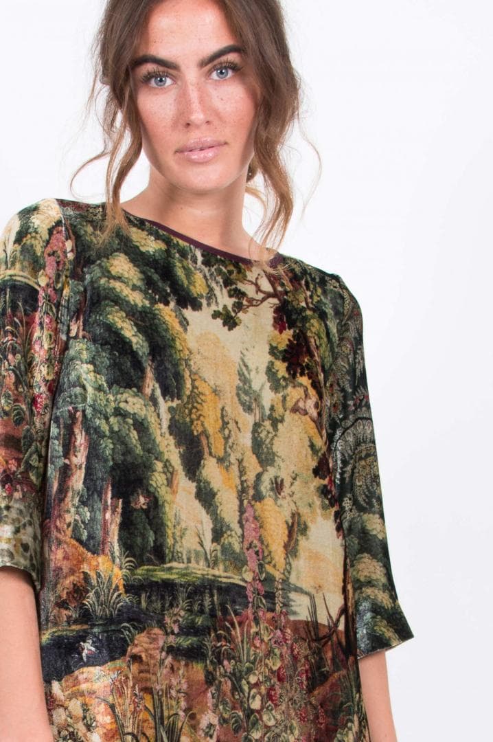 美品 ETRO エトロ 風景柄ワンピース ベルベット調