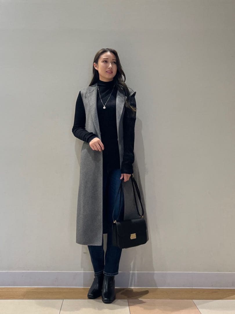 プラステ　ウールブレンドリバーロングジレ　グレー　S