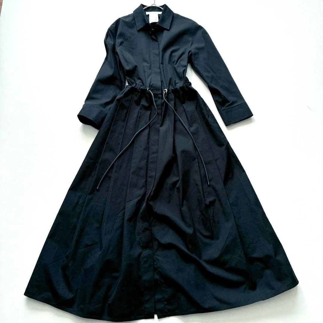 【美品】MaxMara　白タグ 現行 ウエストリボン シャツワンピース 濃紺