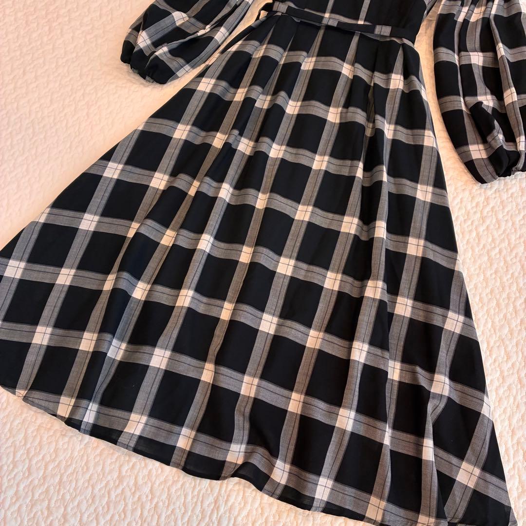 極美品♡ANAYI ウールボイルパフスリーブフレア　ワンピース チェック　38
