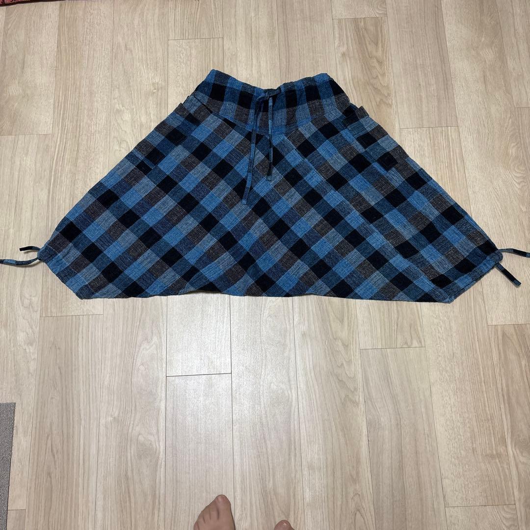 うさとの服 チェック柄　モモンガパンツ　手染め