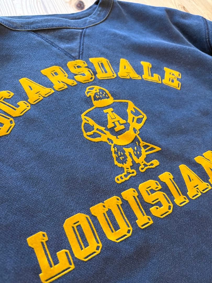 ランタグ　復刻　ビンテージ　スウェット　両面プリント　カラーフロッキー　貫通