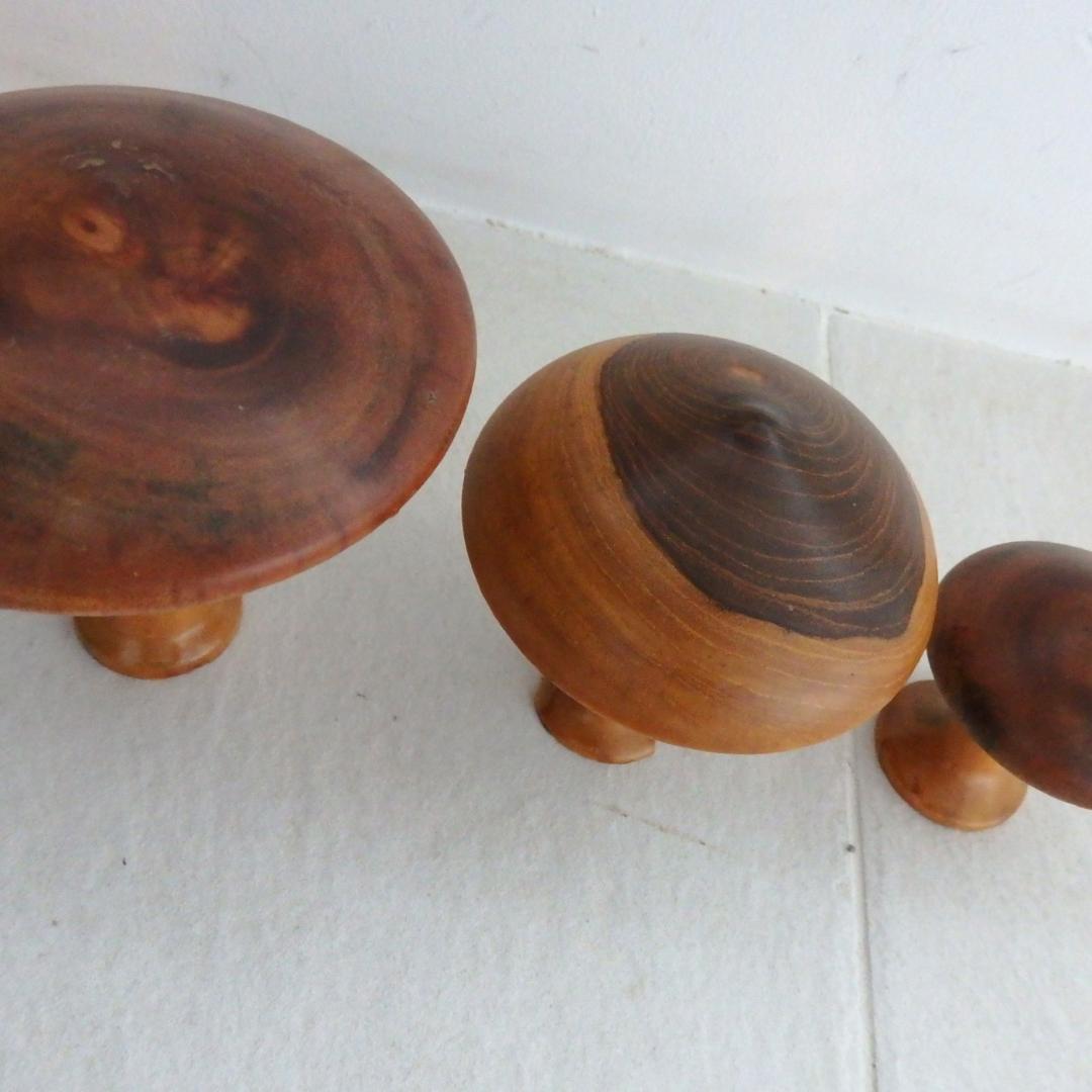 ヴィンテージ　きのこ　木製　置物　3個セット　木彫り