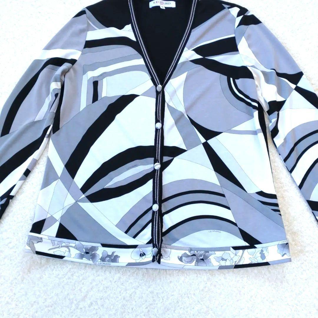 レオナールスポーツ　総柄　カーディガン　ニットコンビ　長袖　38　M