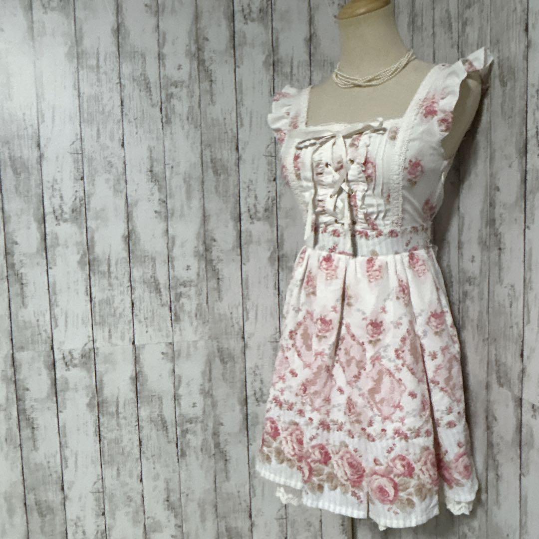 極美品【リズリサ】ローズ柄レースアップワンピース ロリータ ゴスロリ 姫系 花柄