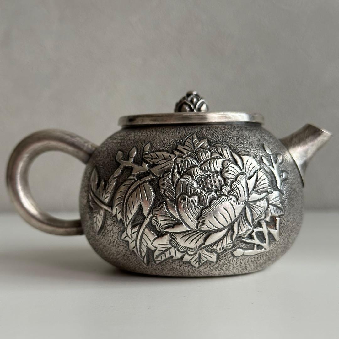 M*a様 銀製 茶器 茶道具 急須 足銀999 牡丹 金属工芸