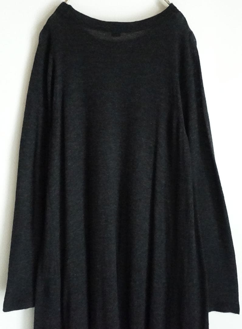 美品45R☆柔らかクルーネックニットワンピース 0 チャコールグレー★45rpm