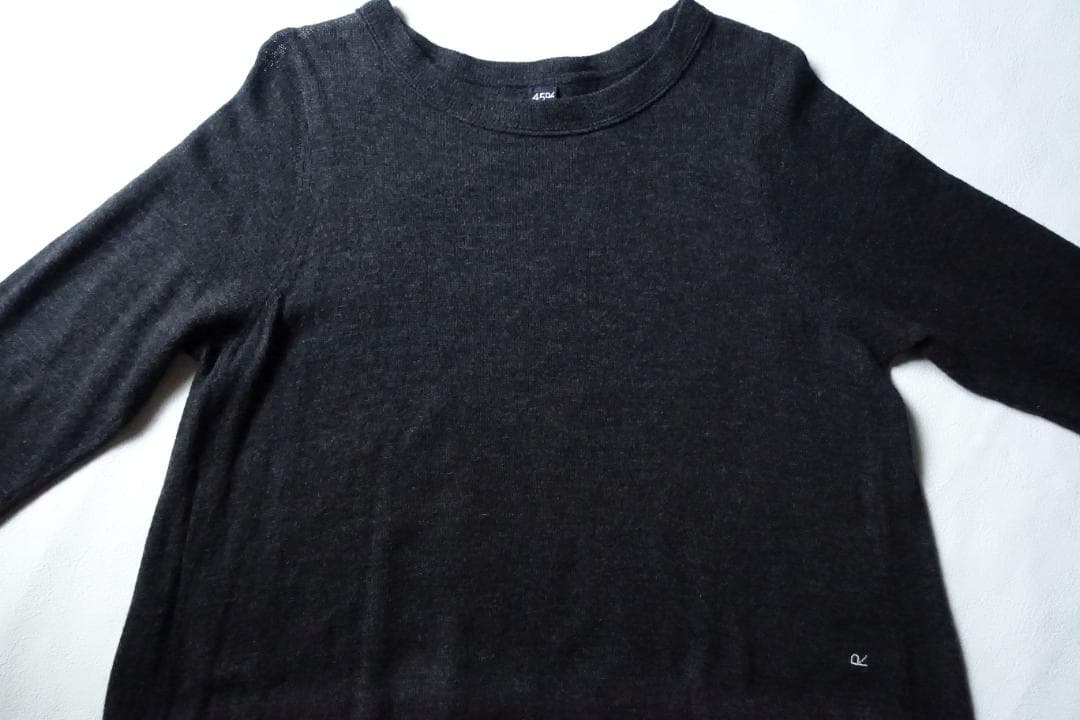 美品45R☆柔らかクルーネックニットワンピース 0 チャコールグレー★45rpm