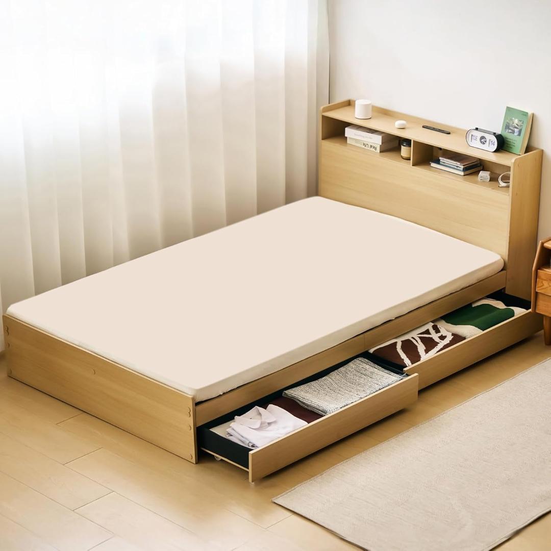 ベッドフレーム 収納付き シングル コンセント付AC+USB 耐荷重150kg