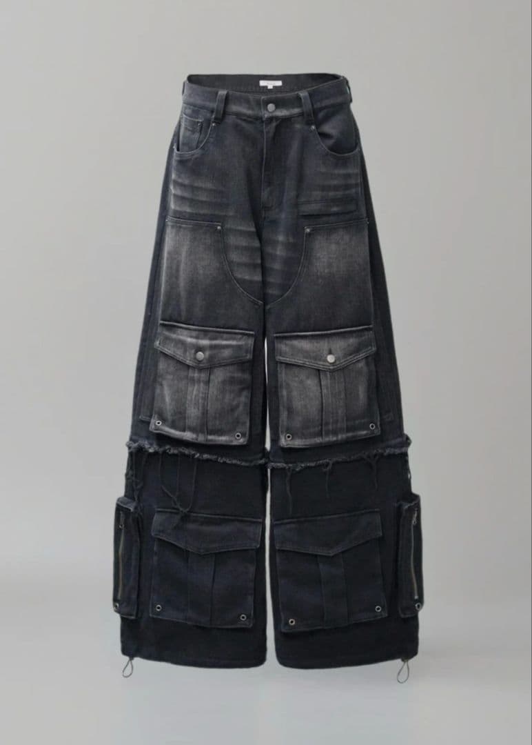 CHIKASHITSU PLUS HIGH レイヤードカーゴデニムパンツ