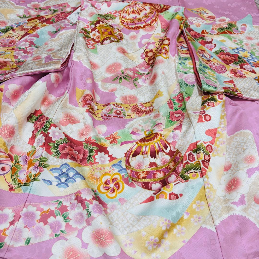 【新品】日本製 豪華大鞠刺繍入/お宮参り 祝着 産着 女の子 /襦袢付 ピンク