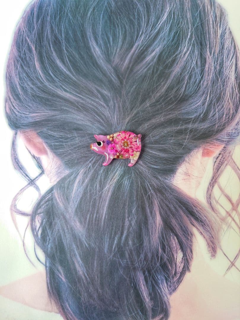 レジン　猫 　豚　ヘアゴム　ブローチ　ポニーフック　No.63