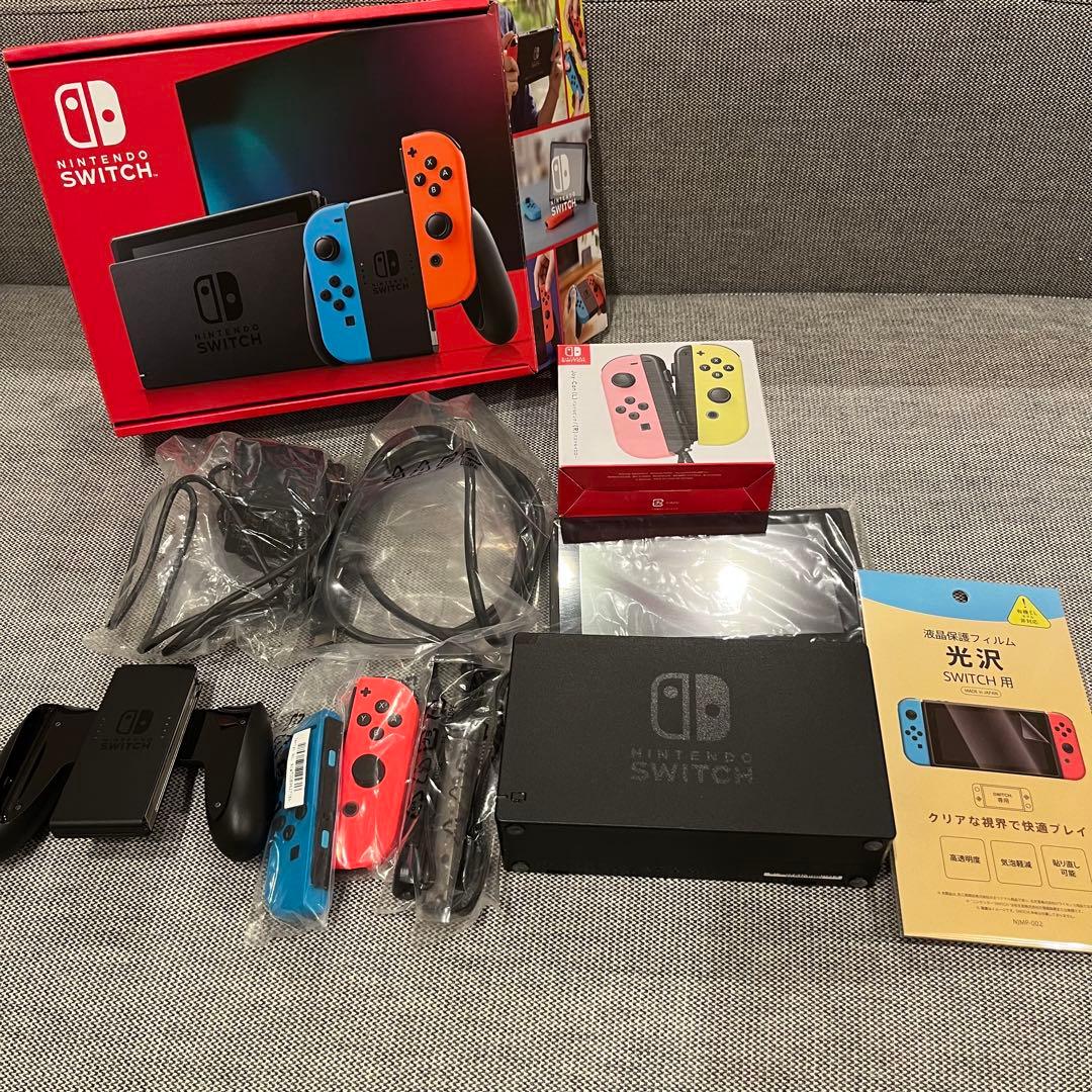 Nintendo Switch 本体 （別売りコントローラ、保護フィルム付き）