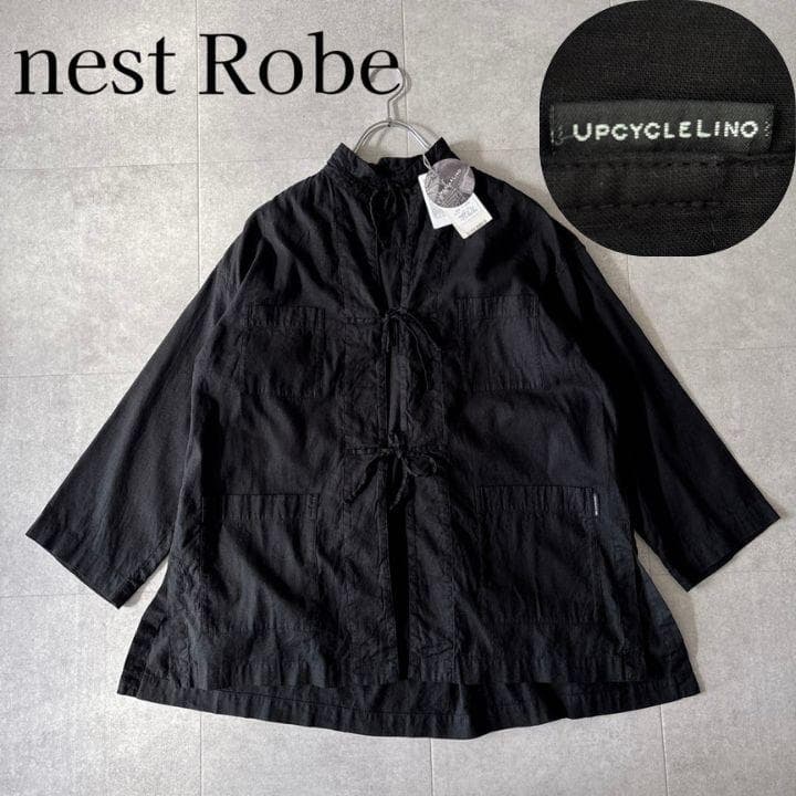 新品未使用タグ付✨️2,3万 ネストローブ リネンスタンドカラージャケット 黒