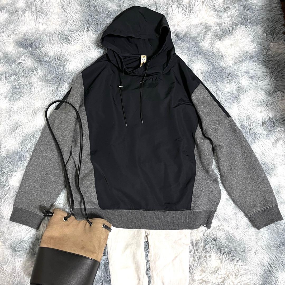 【ナゴンスタンス 】異素材パーカー◆バイカラー◆グレー✖️ブラック◆美品です