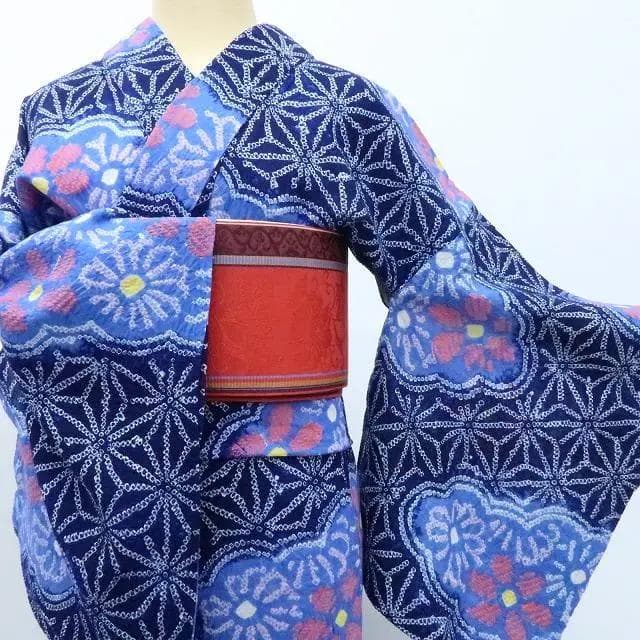 Y3232◆美品 綿 有松鳴海絞り 背・胸・居敷当付 手縫い 麻の葉 高級浴衣