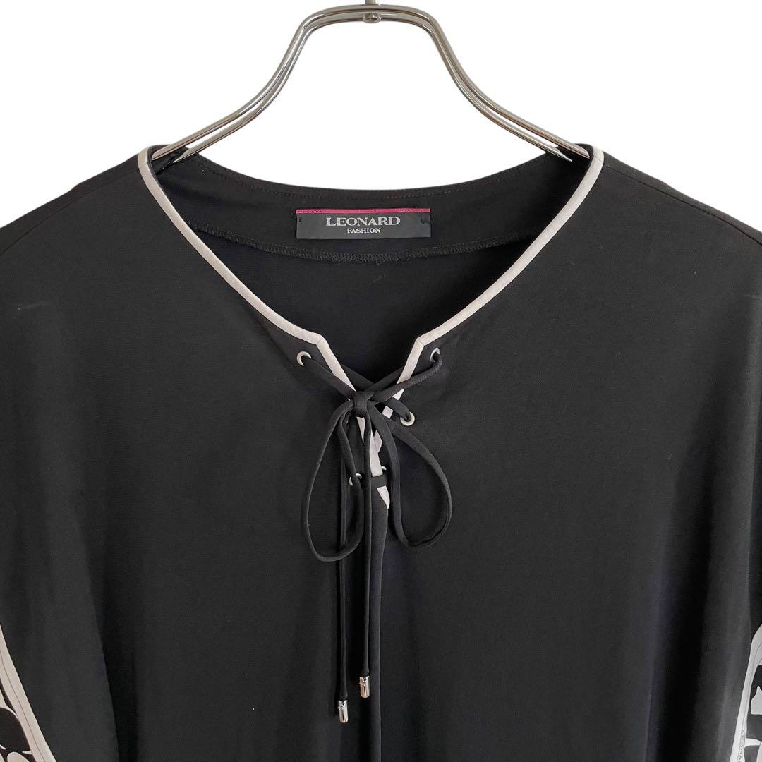 レオナール LEONARD チュニック ひざ丈ワンピース カンカン素材 ブラック