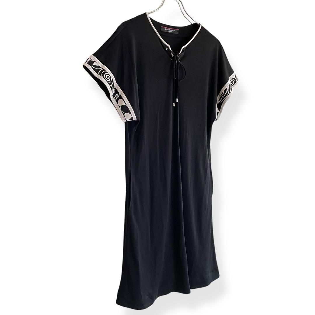 レオナール LEONARD チュニック ひざ丈ワンピース カンカン素材 ブラック