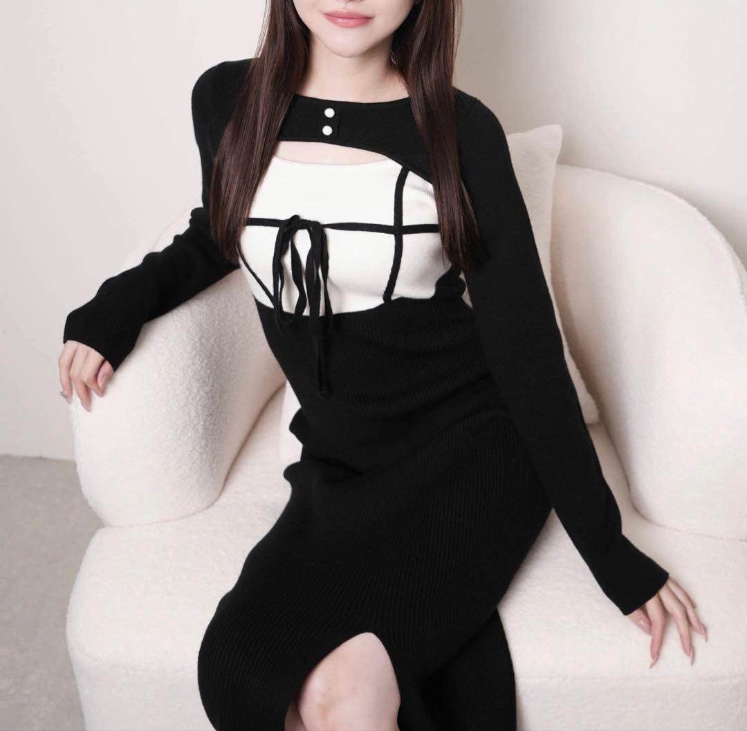 15リップサービス定価12650円デコルテオープンリボンニットワンピース